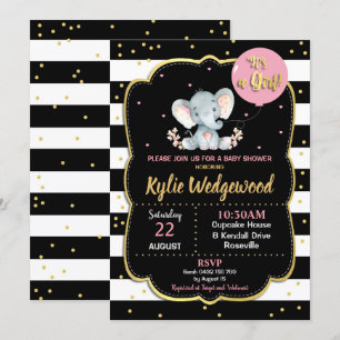 Elephant Baby Shower Invitation It's a Girl