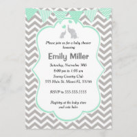Elephant Baby Shower Invitation Mint Green Silver