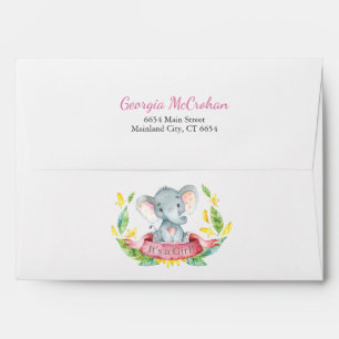 Elephant Baby Shower Invitation Pink and Gray Envelope