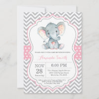 Elephant Baby Shower Invitation Pink and Grey