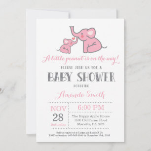 Elephant Baby Shower Invitation Pink and Grey