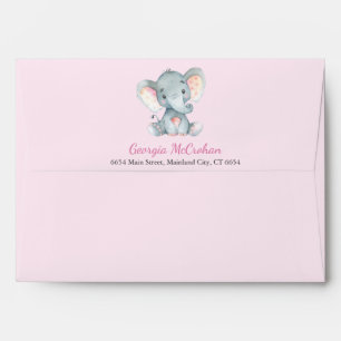 Elephant Baby Shower Invitation Pink and Grey Envelope