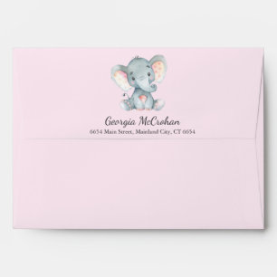 Elephant Baby Shower Invitation Pink and Grey Envelope
