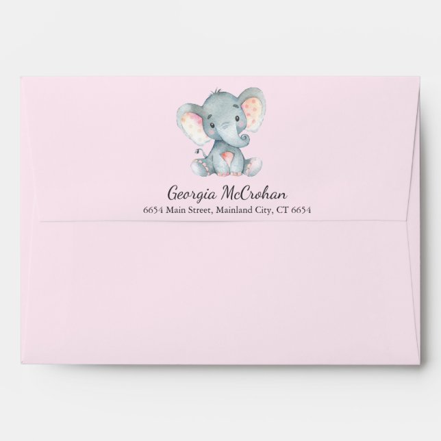 Elephant Baby Shower Invitation Pink and Grey Envelope (Back (Top Flap))