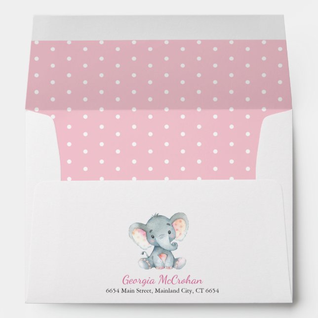 Elephant Baby Shower Invitation Pink and Grey Envelope (Back (Bottom))