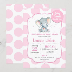 Elephant Baby Shower Invitation Pink Girl