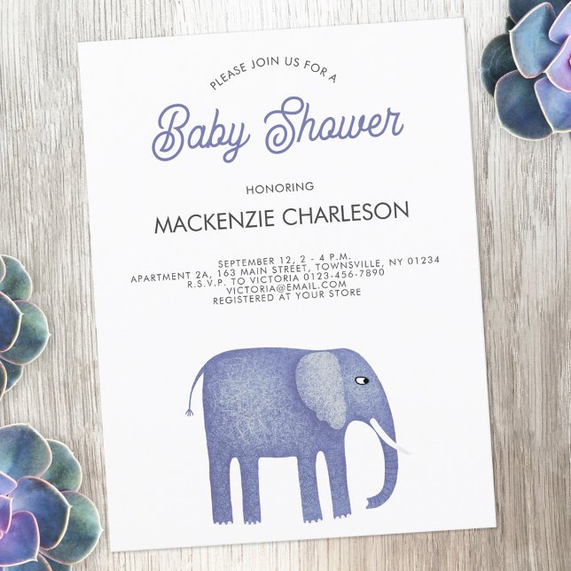 Elephant Baby Shower Invitation Postcard (Blue elephant baby boy shower invitation postcard)