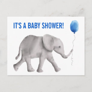Elephant Baby Shower Invitation Postcard, Blue Postcard