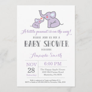 Elephant Baby Shower Invitation Purple and Grey