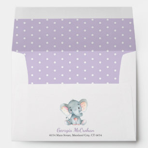 Elephant Baby Shower Invitation Purple and Grey Envelope