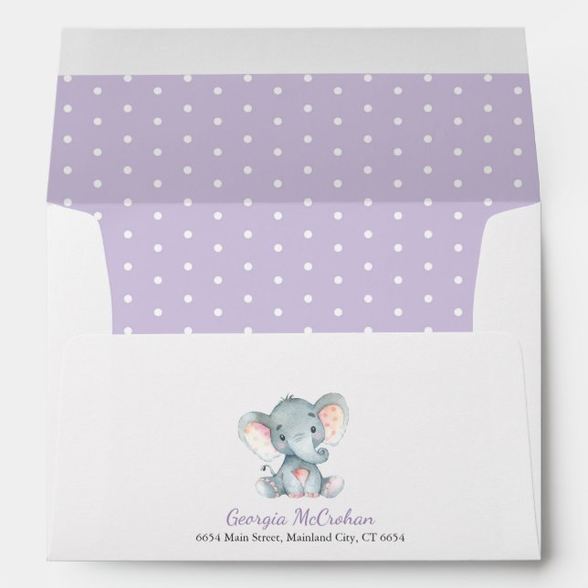 Elephant Baby Shower Invitation Purple and Grey Envelope (Back (Bottom))