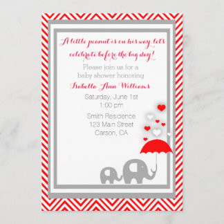 elephant Baby Shower Invitation- Red and Grey Invitation