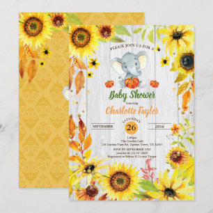Elephant baby shower invitation sunflower fall