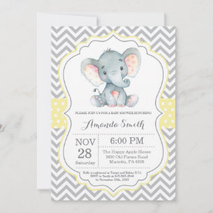 Elephant Baby Shower Invitation Yellow and Grey