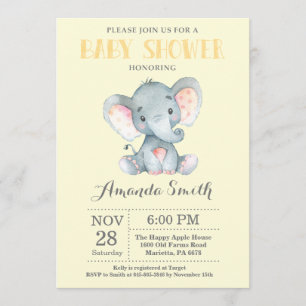 Elephant Baby Shower Invitation Yellow and Grey
