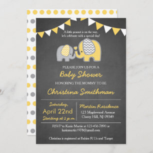 Elephant Baby Shower Invitation Yellow and Grey