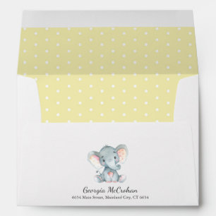 Elephant Baby Shower Invitation Yellow and Grey Envelope