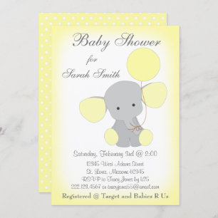 Elephant Baby Shower Invitation Yellow Grey