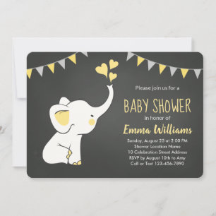 Elephant Baby Shower Invitation Yellow Grey Black