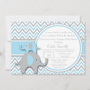 Elephant Baby Shower Invitations, Blue and Grey Invitation