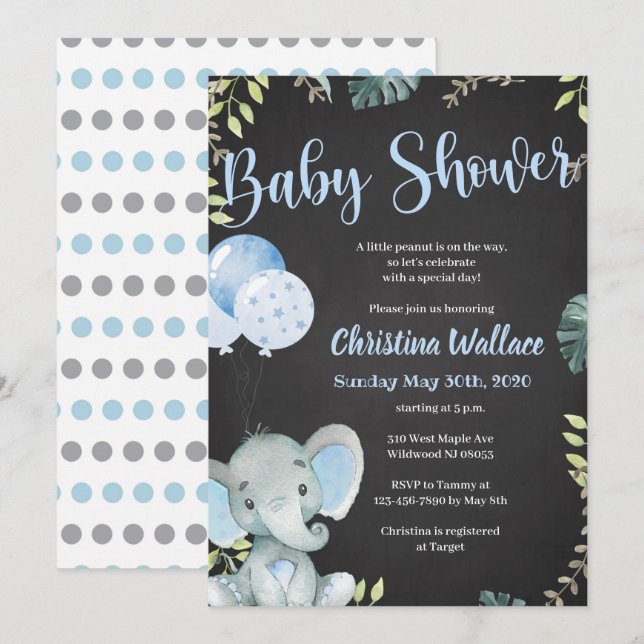 Elephant Baby Shower Invitations for Boys (Front/Back)