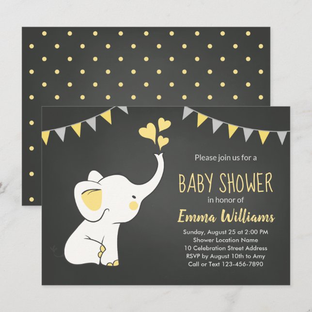 Elephant Baby Shower Invitations | Neutral (Front/Back)