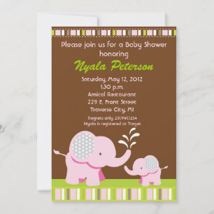 Elephant Baby Shower Invitations - Pink Girl