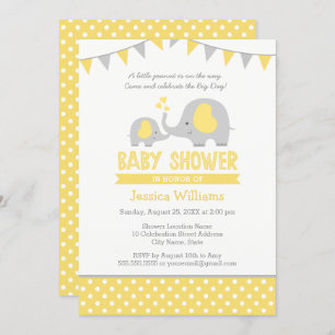 Elephant Baby Shower Invitations Yellow and Grey