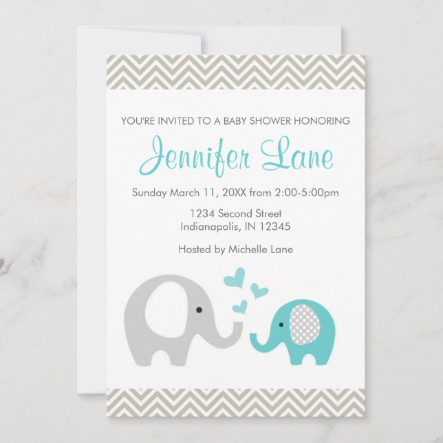 Elephant Baby Shower Invite Boy (Front)