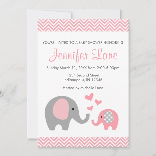 Elephant Baby Shower Invite Girl (Front)