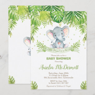 Elephant Baby Shower Jungle Animals Baby Boy Green Invitation