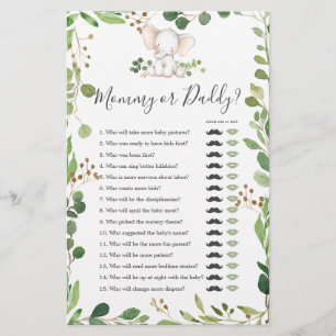 Elephant Baby Shower Mummy or Daddy Game