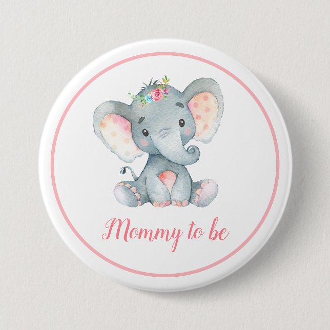 Elephant Baby Shower Mummy To Be New Mum Pink 7.5 Cm Round Badge (Front)