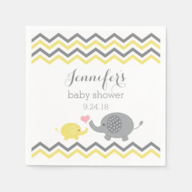 Elephant Baby Shower Napkins Yellow Grey Chevron (Front)