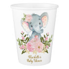 Elephant Baby Shower Paper Cup Pink Gold Flowers
