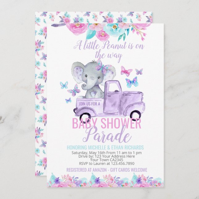 Elephant Baby Shower Parade Invitation (Front/Back)
