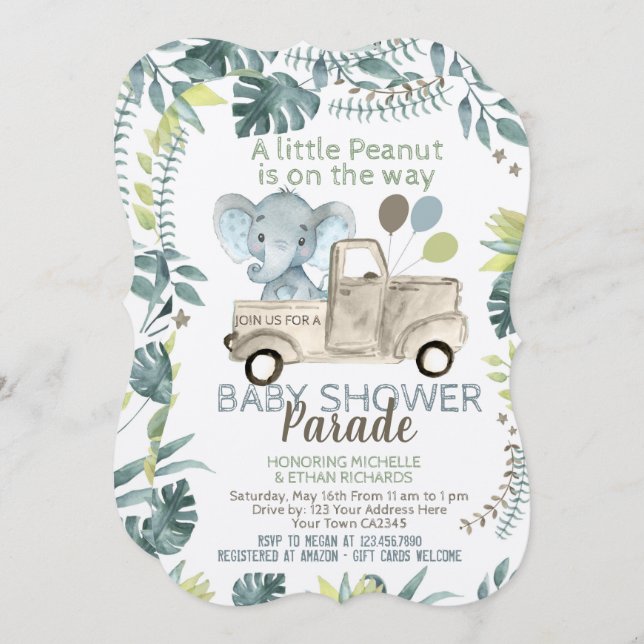 Elephant Baby Shower Parade Invitation (Front/Back)