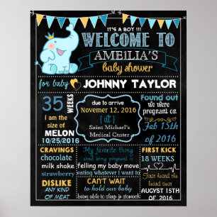 Elephant Baby Shower Party chalkboard sign Boy