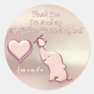 Elephant Baby Shower Party Favour Thank  Rose Hear Classic Round Sticker