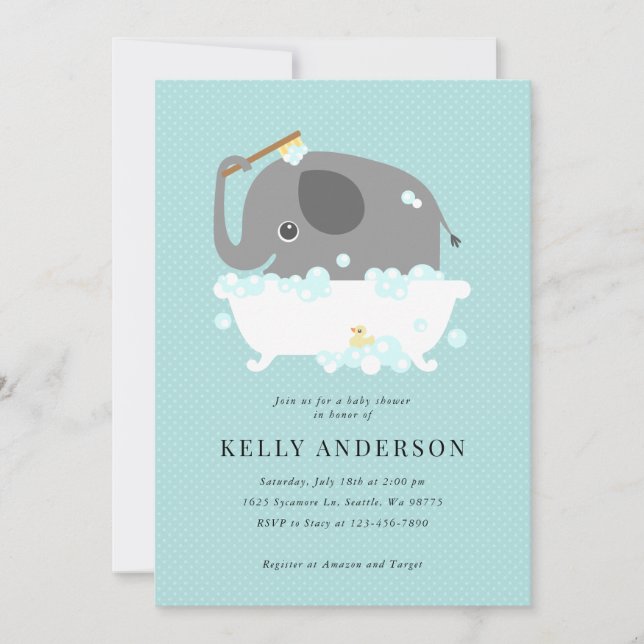 Elephant Baby Shower Party Invitation (Front)