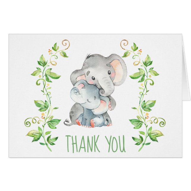 Elephant Baby Shower Party Thank You Note Card (Front Horizontal)
