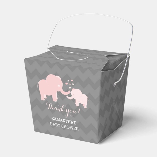 Elephant Baby Shower Pink and Grey Favour Box (Front Side)