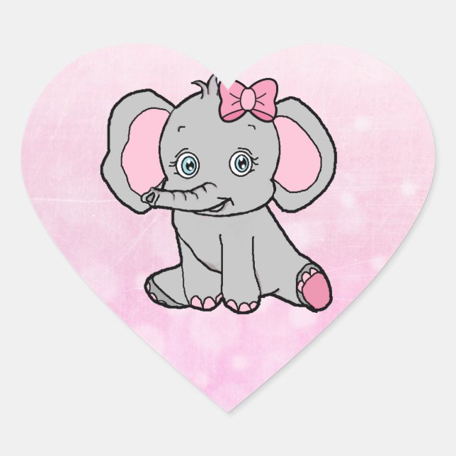 Elephant Baby Shower Pink and Grey Heart Sticker (Front)