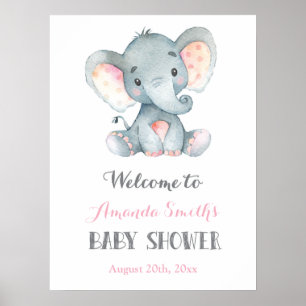 Elephant Baby Shower Pink and Grey Welcome Sign