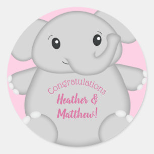 Elephant Baby Shower Pink Safari Girl Classic Round Sticker