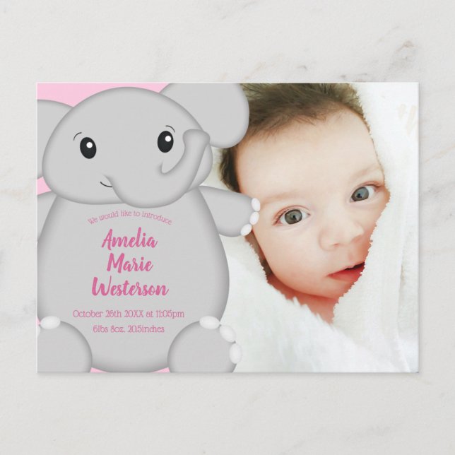 Elephant Baby Shower Pink Safari Girl Postcard (Front)