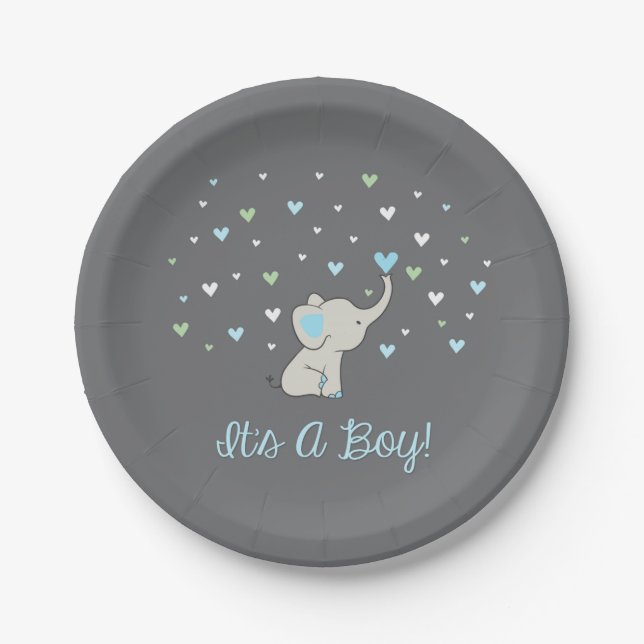 Elephant Baby Shower Plate, It's A Boy Plate (Front)