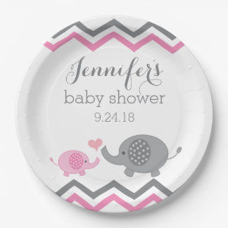 Elephant Baby Shower Plates | Pink Grey Chevron