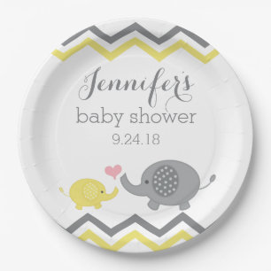 Elephant Baby Shower Plates   Yellow Grey Chevron
