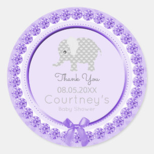 Elephant Baby Shower Purple Grey Thank You Favour Classic Round Sticker